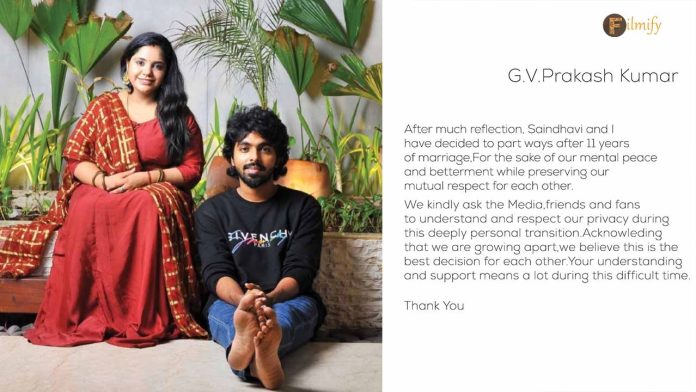 GV Prakash Kumar Announce Separation After 11 Years of Marriage