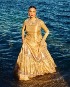 Aditi Rao Hydari Radiates Royalty in Golden Ethnic Attire at Cannes 2024